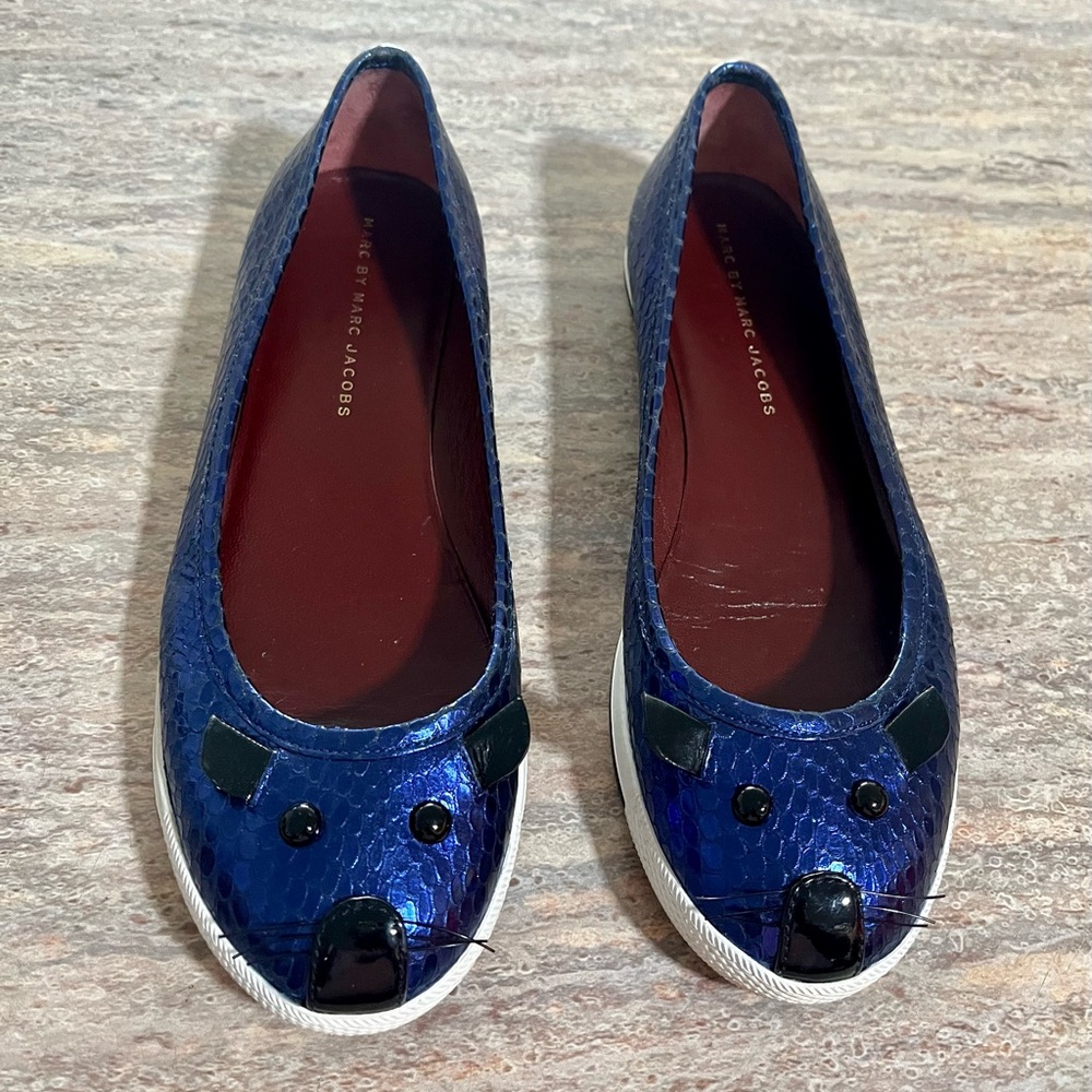 Marc by Marc Jacobs Blue Snakeskin Mouse Design Slip on Sneaker Shoes